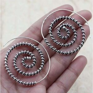 Spiral 925 Silver Plated Handmade Gemstone Earrings of 1.6" Ethnic Gift